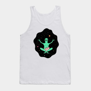 Funny Alien with a Cat Floating in Outer Space Tank Top